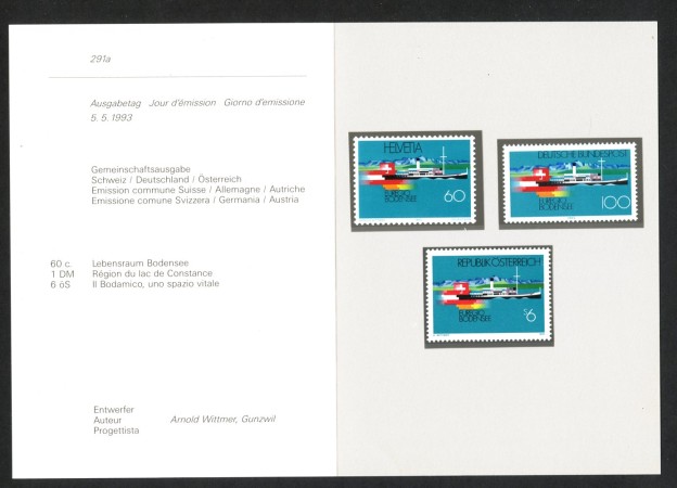 1993 - SVIZZERA - LOTTO/43453AF - LAGO DI COSTANZA  EMISSIONE CONGIUNTA 3v. - NUOVI - FOLDER