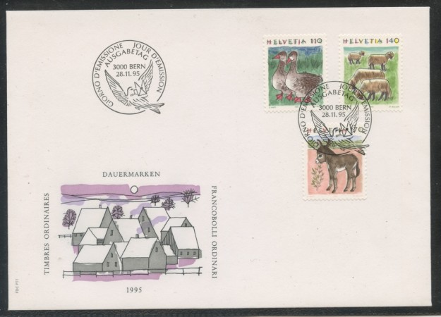 1995 - SVIZZERA - ANIMALI 3v. - BUSTA FDC - LOTTO/25274