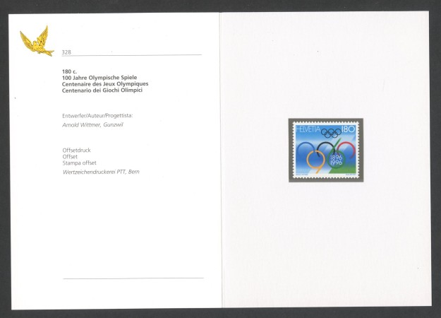 1996 - SVIZZERA - LOTTO/43493F - CENTENARIO OLIMPIADI - NUOVO - FOLDER