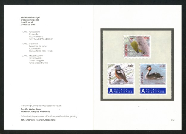 2008 - SVIZZERA - FAUNA UCCELLI 3v. -  FOLDER - NUOVI - LOTTO/37577F
