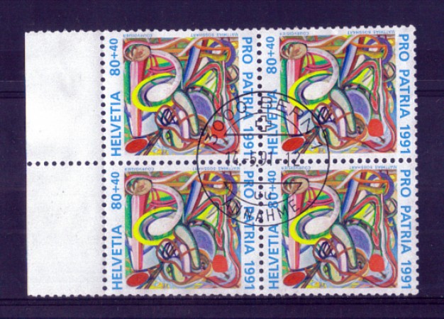 1991 - LOTTO/SVI1376QU - SVIZZERA - 80+40c. PRO PATRIA QUARTINA USATA