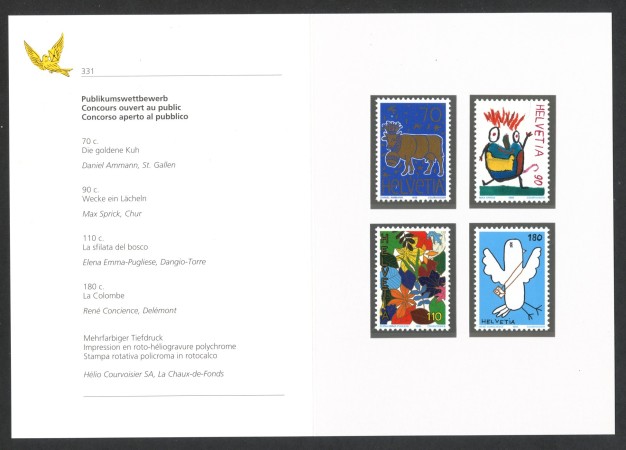 1996 - SVIZZERA - LOTTO/43495F - CONCORSO FRANCOBOLLO 4v . NUOVI - FOLDER