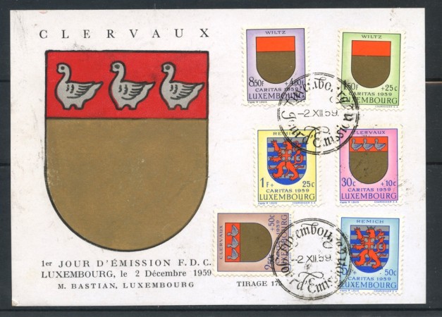 1959 LUSSEMBURGO - CARITAS PRO INFANZIA 6v. - CARTOLINA FDC