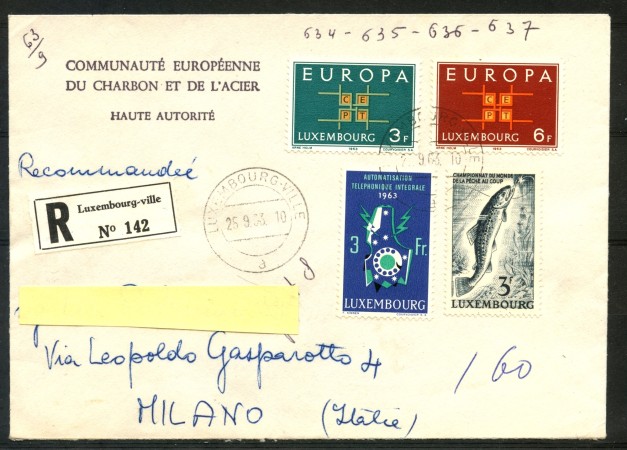 1963 - LUSSEMBURGO - BUSTA RACCOMANDATA PER MILANO - LOTTO/29556