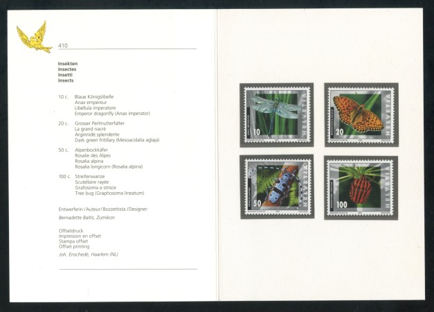 2002 - SVIZZERA - INSETTI 4v. - NUOVI - FOLDER - LOTTO/37371F
