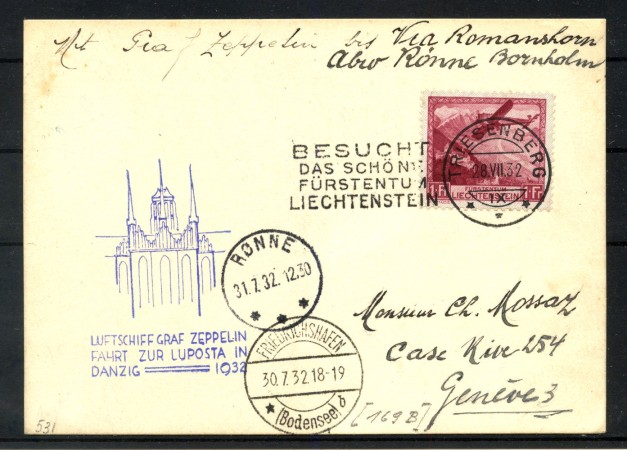 1932 - LIECHTENSTEIN - LOTTO/42359 - VOLO ZEPPELIN VIAGGIO  A DANZICA