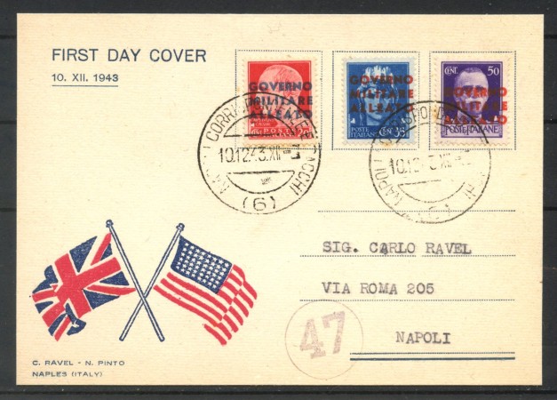 1943 - OCCUP. AMERICANA - LOTTO/40121 - FRANCOBOLLI su CARTONCINO ANNULLO FDC