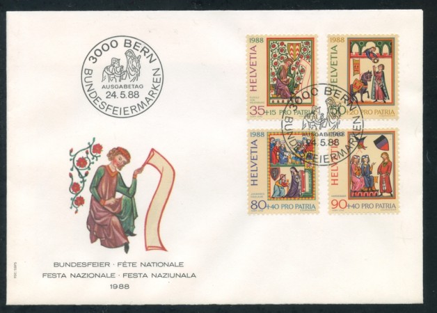 1988 - SVIZZERA - PRO PATRIA 4v. - BUSTA FDC - LOTTO/25382