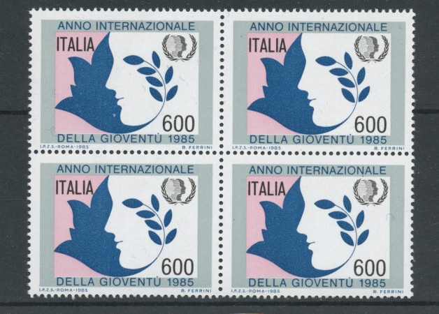 1985 - LOTTO/6839Q - REPUBBLICA - ANNO DELLA GIOVENTU' - QUARTINA NUOVI