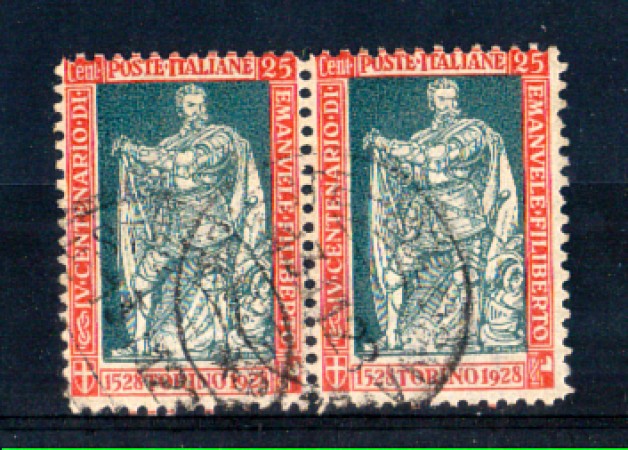 1928 - LOTTO/REG227UCP - REGNO - 25c. E.FILIBERTO  D.11 - COPPIA USATA