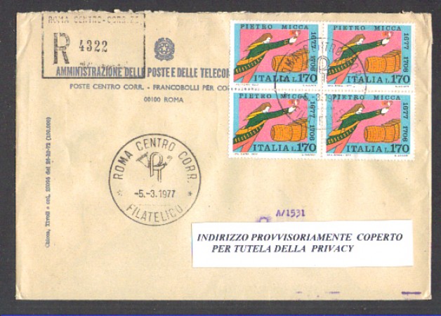 1977 - LBF/1400 - REPUBBLICA - PIETRO MICCA - BUSTA RACC. FDC