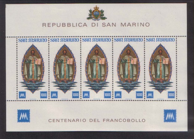 1977 - LOTTO/7979F  - S.MARINO - CENTENARIO FRANCOBOLLI  - FOGLIETTO