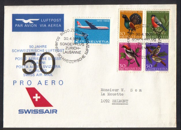SVIZZERA - 1969 - LBF/3302 - SWISSAIR VOLO ZURIGO/LOSANNA
