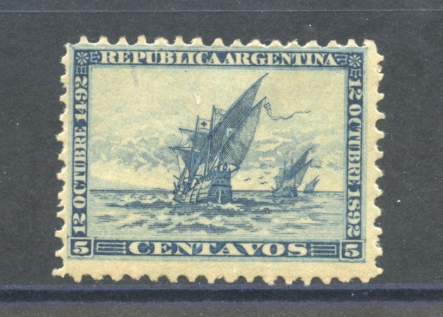 1892 - ARGENTINA - LOTTO/39312 - 5 c. BLU SCOPERTA AMERICA - LINGUELLATO