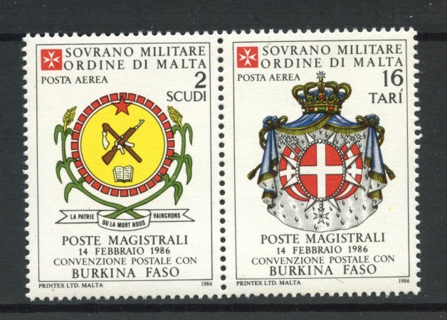 1986 - SMOM - POSTA AEREA - CONVENZIONE CON BURKINA FASO 2v. - LOTTO/32495