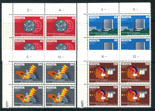 1982 - LOTTO/23844 - SVIZZERA - SERVIZIO - OMPI 4v. - QUARTINE NUOVI