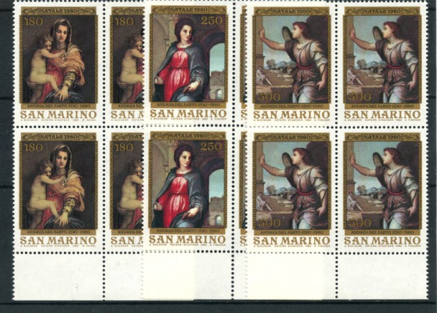 1980 - LOTTO/8011Q - SAN MARINO - NATALE 3V. - QUARTINE NUOVI