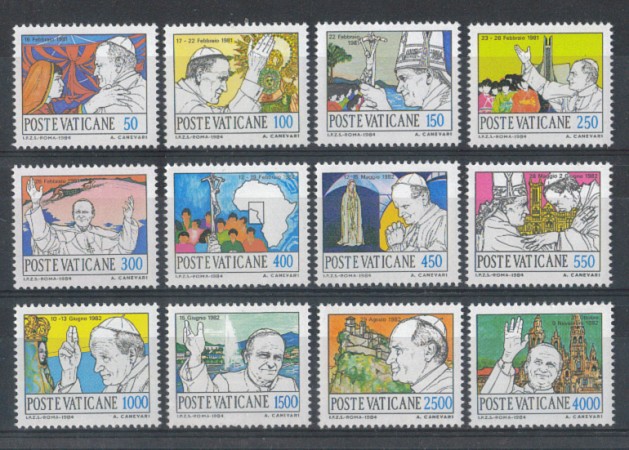 1984 - L0TTO/5804 - VATICANO - VIAGGI DEL PAPA 12v. - NUOVI