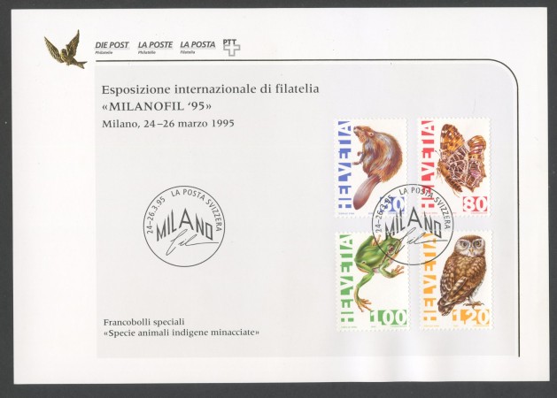 1995 - SVIZZERA - LOTTO/43475UF - ANIMALI IN PERICOLO 4v . USATI - FOLDER