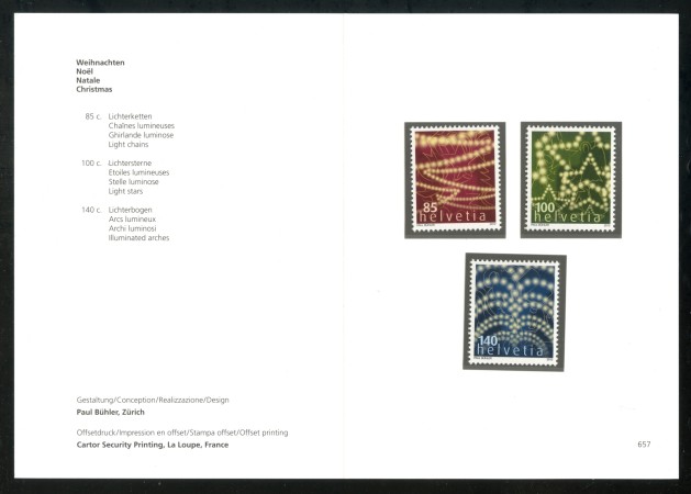 2012 - SVIZZERA - LOTTO/37817F - NATALE 3v. - NUOVI - FOLDER