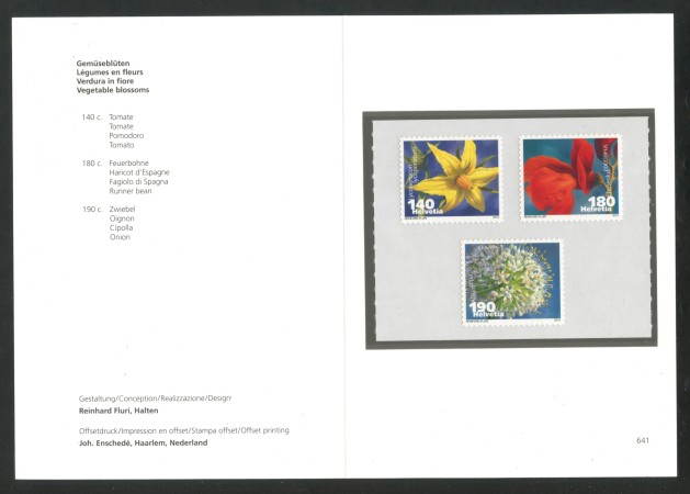 2012 - SVIZZERA - LOTTO/37801F - VERDURE IN FIORE 3v. - NUOVI - FOLDER
