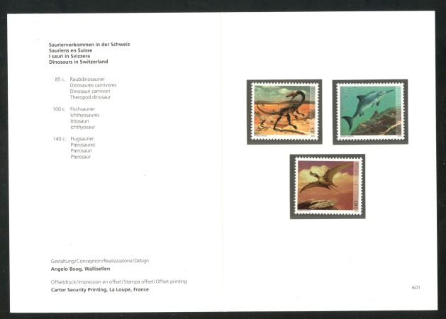 2010 - SVIZZERA - LOTTO/37760F - DINOSAURI 3v. - NUOVI - FOLDER