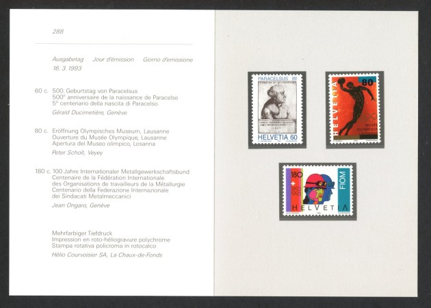 1993 - SVIZZERA - LOTTO/43450F -  3v . PROPAGANDA NUOVI - FOLDER