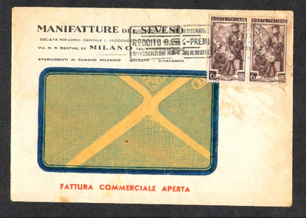 1951 - LBF/1460 - REPUBBLICA - BUSTA CON COPPIA  6 LIRE ITALIA AL LAVORO