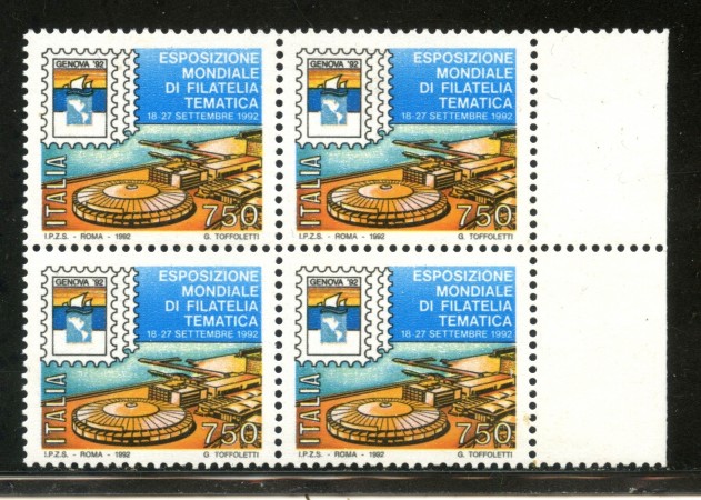 1992 - LOTTO/6984Q - REPUBBLICA - EXPO GENOVA 92 - QUARTINA NUOVI