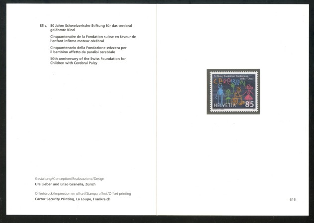 2011 - SVIZZERA - LOTTO/37775F - ASSOCIAZIONE CEREBRAL - NUOVO - FOLDER
