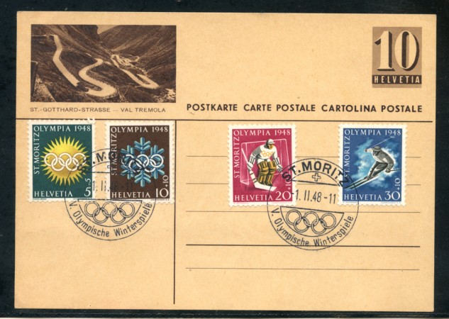 1948 - LOTTO/23734 - SVIZZERA - OLIMPIADI ST. MORITZ USATI SU CARTOLINA POSTALE