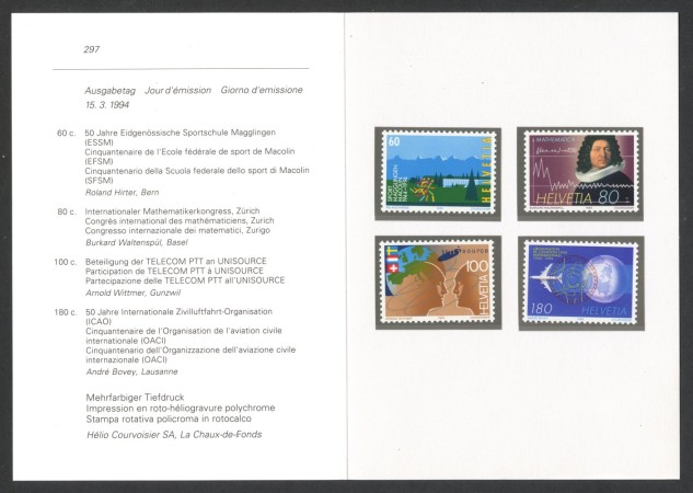 1994 - SVIZZERA - LOTTO/43461F - PROPAGANDA  4v . NUOVI - FOLDER