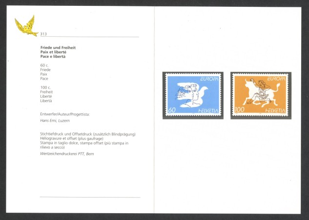 1995 - SVIZZERA - LOTTO/43478F - EUROPA PACE E LIBERTA' 2v. - NUOVI - FOLDER