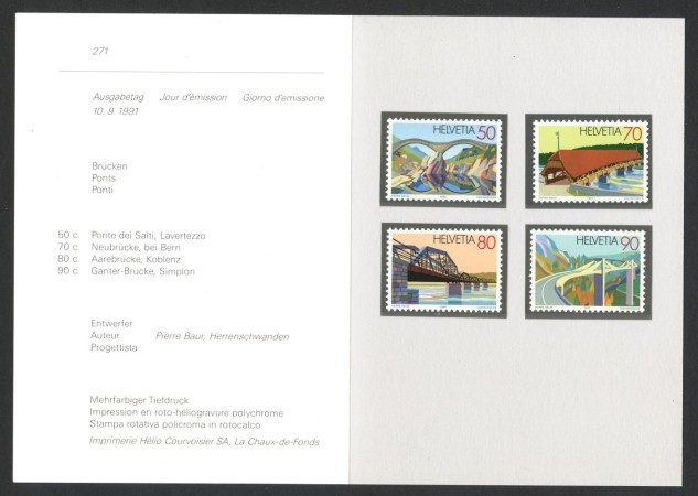 1991 - SVIZZERA - LOTTO/43430F - PONTI  4v . NUOVI - FOLDER