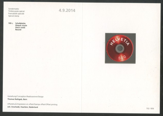 2014 - SVIZZERA - LOTTO/37862F - DISCO IN VINILE ETICHETTA - NUOVO - FOLDER