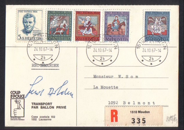 SVIZZERA - 1967 - LBF/3319 - TRASPORT PAR BALLON PRIVE'
