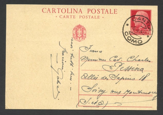 1940 - REGNO - LOTTO/43227 - CARTOLINA POSTALE DA 75 CENTESIMI PER L'ESTERO