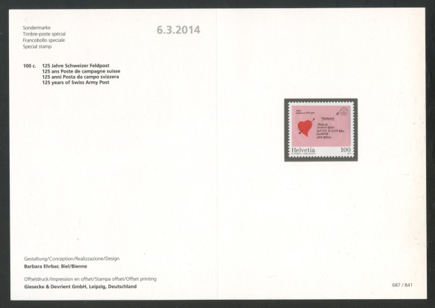 2014 - SVIZZERA - LOTTO/37847F - POSTA DA CAMPO - NUOVO - FOLDER