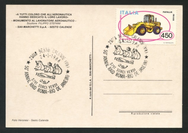1988 - REPUBBLICA - SESTO CALENDE 50° RAID ROMA-RIO DE JANEIRO - ANNULLO SPECIALE - LOTTO/30386