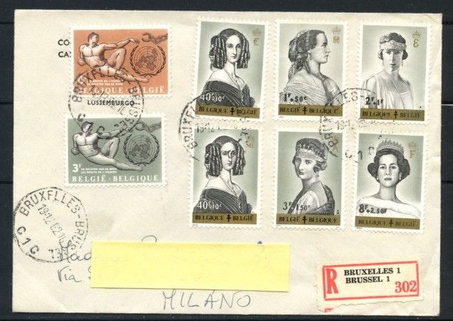 1962 - BELGIO - DIRITTI UOMO + ANTITUBERCOLARE 8v. - BUSTA RACCOMANDATA - LOTTO/25137