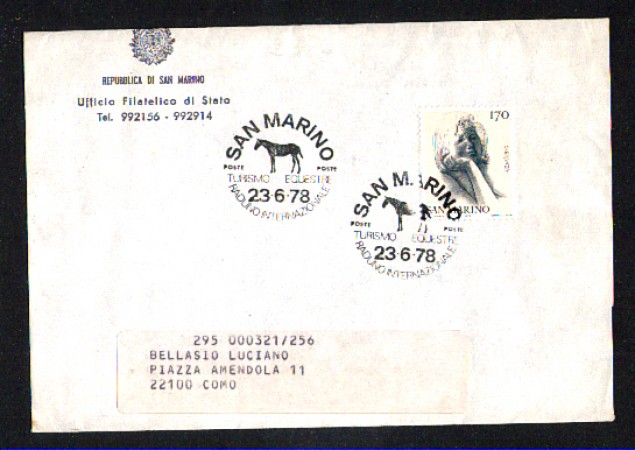 1978 - LBF/4245 - SAN MARINO - TURISMO EQUESTRE - ANNULLO SPECIALE