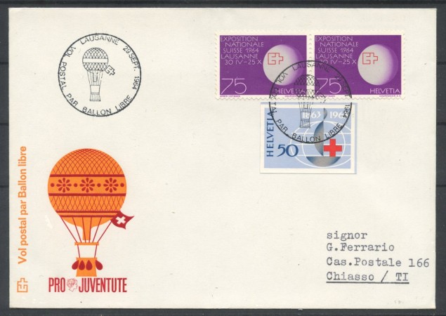 1964 - SVIZZERA - LOTTO/41711 - VOLO POSTALE CON PALLONE LIBERO