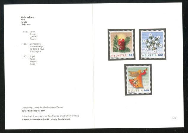 2010 - SVIZZERA - LOTTO/37769F - NATALE 3v. - NUOVI - FOLDER