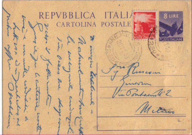 1948 - REPUBBLICA - LBF/699 -  Malles-Bolzano - CARTOLINA POSTALE PER MILANO