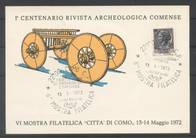 1972 - REPUBBLICA - LOTTO/42625 - CENTENARIO RIVISTA ARCHEOLOGICA COMENSE  ANNULLO