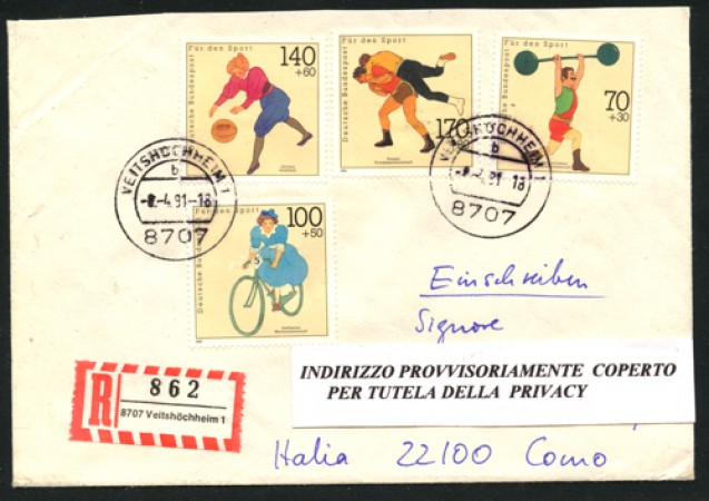 1991 - LOTTO/12462 - GERMANIA FEDERALE - AIUTO ALLO SPORT - BUSTA VIAGGIATA