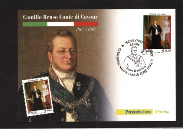 2010 - LOTTO/10536ZM - REPUBBLICA - CAMILLO BENSO CONTE DI CAVOUR - CARTOLINA MAXIMUM