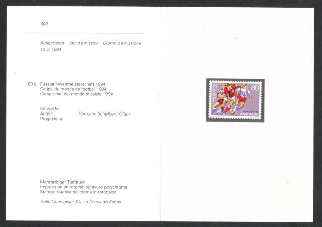 1994 - SVIZZERA - LOTTO/43464F - MONDIALI DI CALCIO - NUOVO - FOLDER