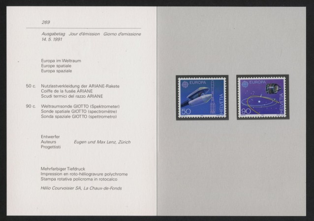 1991 - SVIZZERA - LOTTO/43428F - EUROPA SPAZIALE 2v. NUOVI SU FOLDER DELLE POSTE