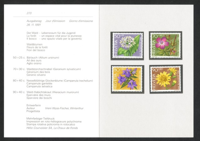 1991 - SVIZZERA - LOTTO/43432F - PRO JUVENTUTE  FIORI 4v . NUOVI - FOLDER